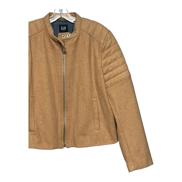 Gap Quilted Bomber Jacket Camel Color Wool Blend Zip Front Waist Cropped XL - Picture 5 of 5